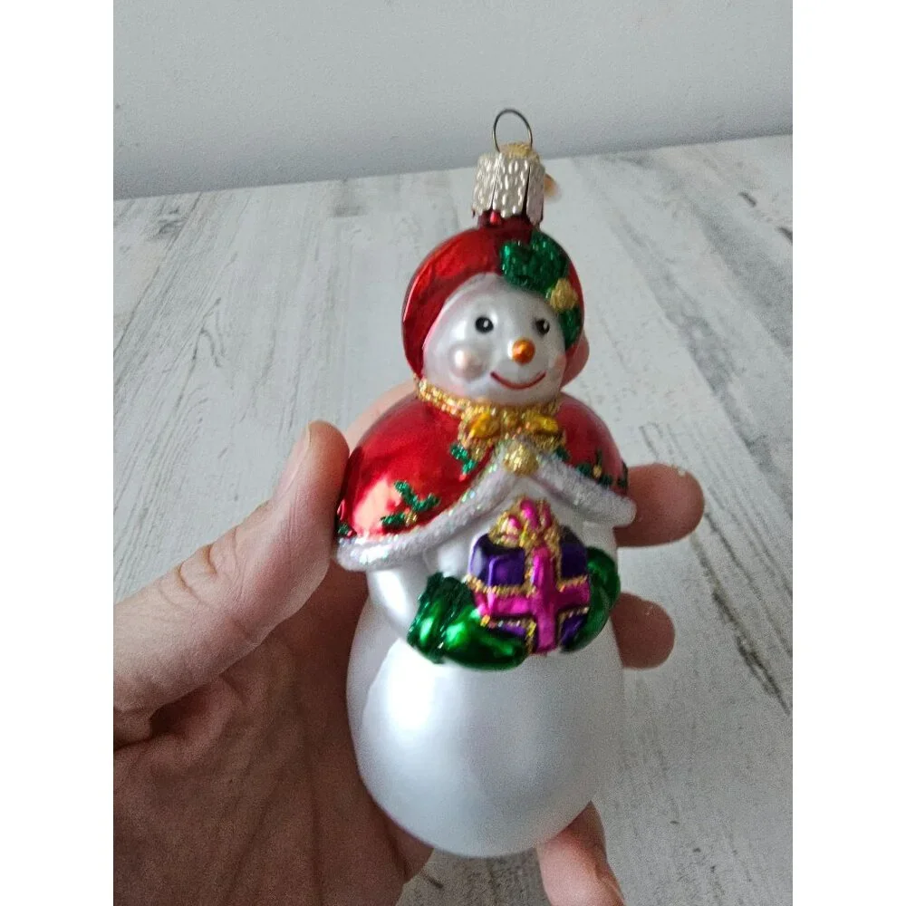 Old world OWC Mrs Claus‎ snowman glass present ornament Xmas tree